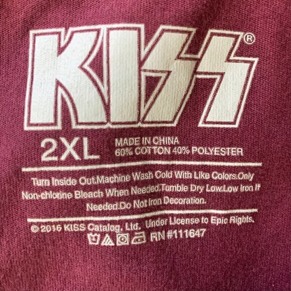 KISS Band Graphic Tee Rock Gods Ringer T-Shirt  2XL Burgundy #9D - Picture 5 of 5